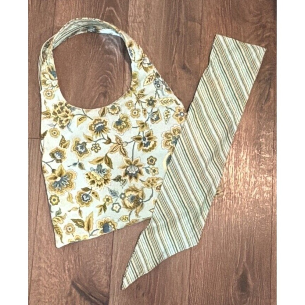 Brown White Green Floral Paisley Print Quilted Medium Size Shoulder Bag w/Scarf